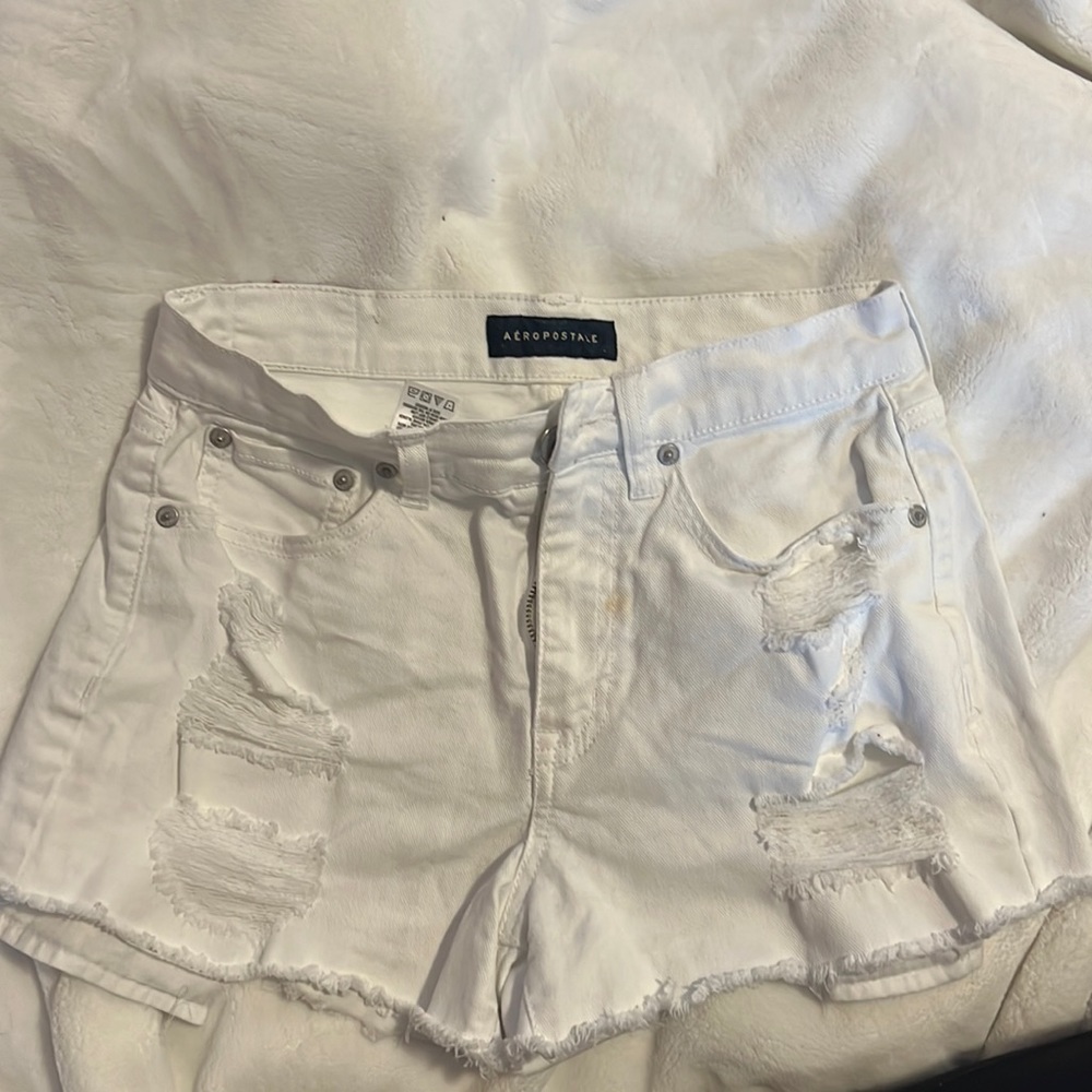 white aeropostale denim cheeky shorts